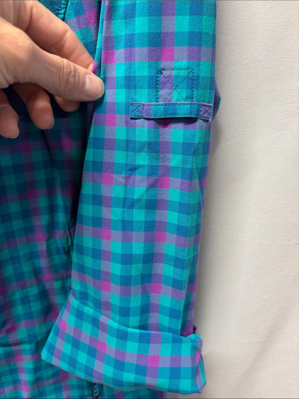Duluth Trading Co Plaid Button-Down Shirt in Teal and Purple - Picture 4 of 5